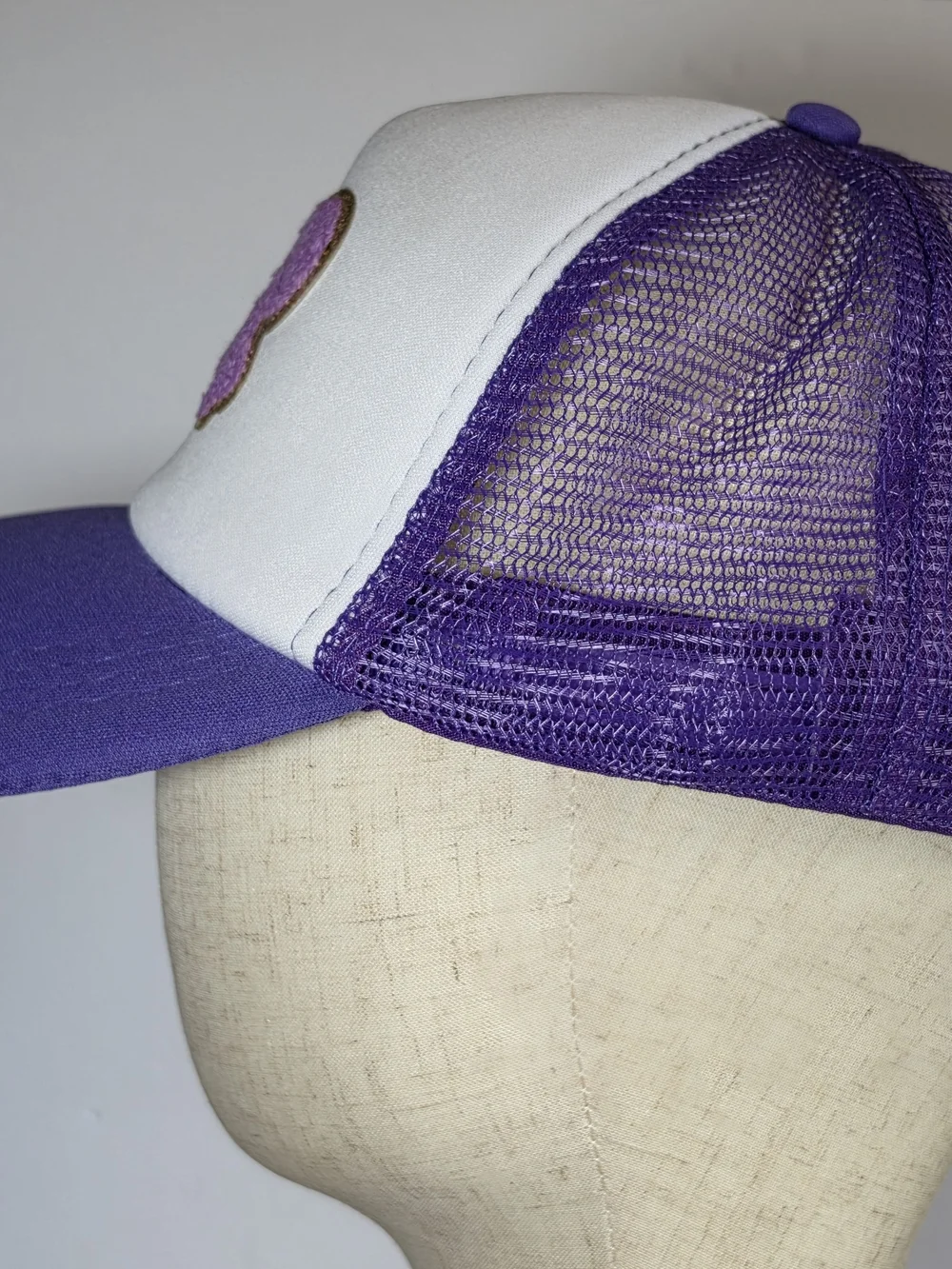 90s Inspired Woman's Purple and White Trucker Hat With Gold Glitter Accent